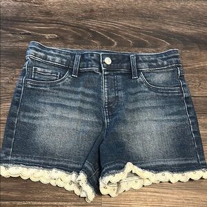 Blue Denim Shorts with Lace Trim